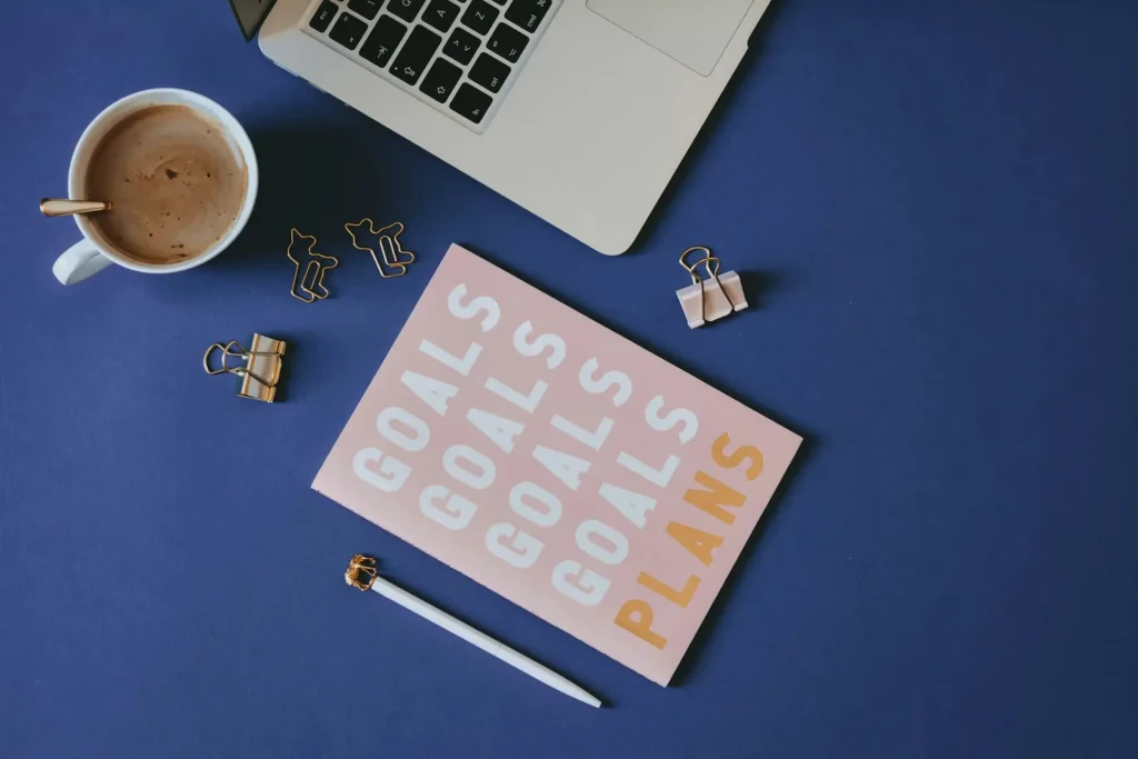 a desk of items